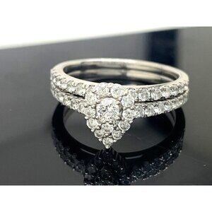 Unique Moments Wedding Set Lab Grown 1.00ctw Diamond 10k White Gold Size 8